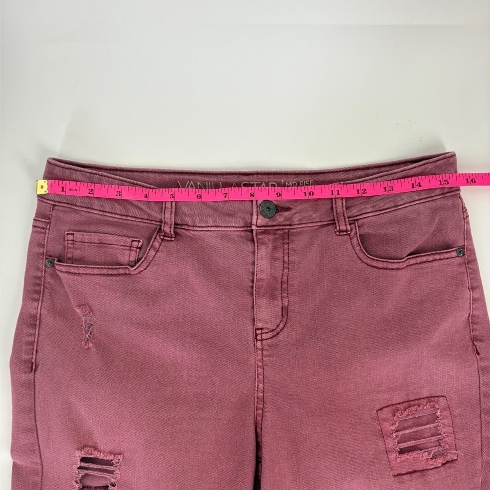 Vanilla Star Juniors burgundy Mid Rise Crop Jeans -13 - Picture 6 of 8